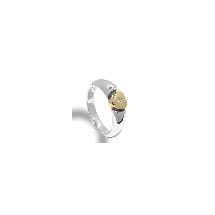 Hjerte ring i sølv med 8 karat guld