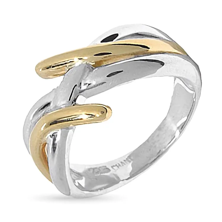 bred ring i sølv med 8 karat guld