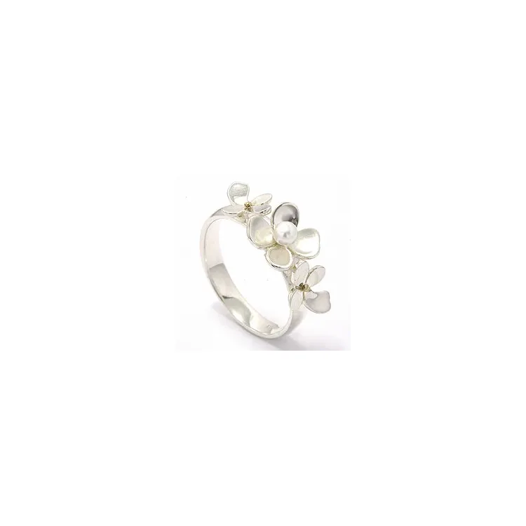 blomster perle ring i sølv