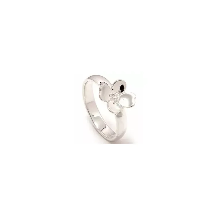 Blomster hvid zirkon ring i sølv