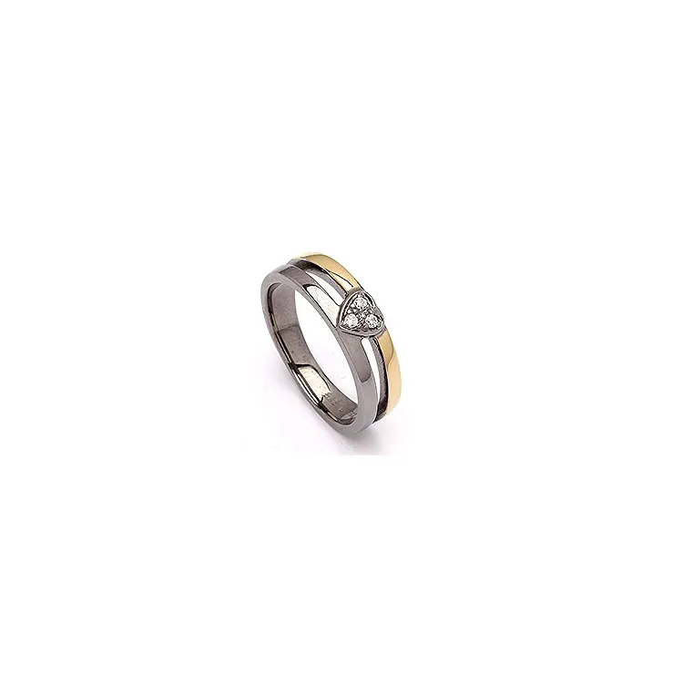 hjerte hvid zirkon ring i sort rhodineret sølv med forgyldt sølv