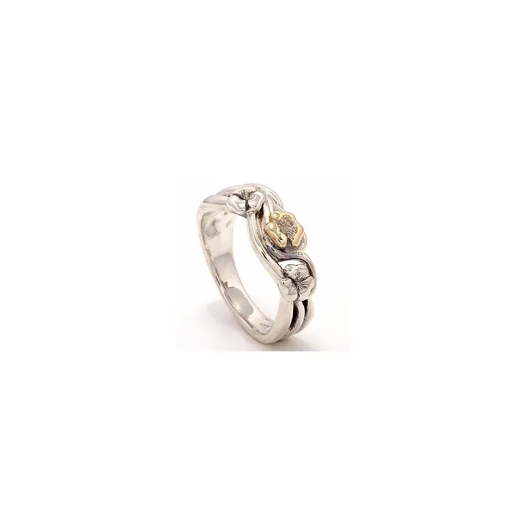 Blomster ring i oxideret sterlingsølv med 8 karat guld
