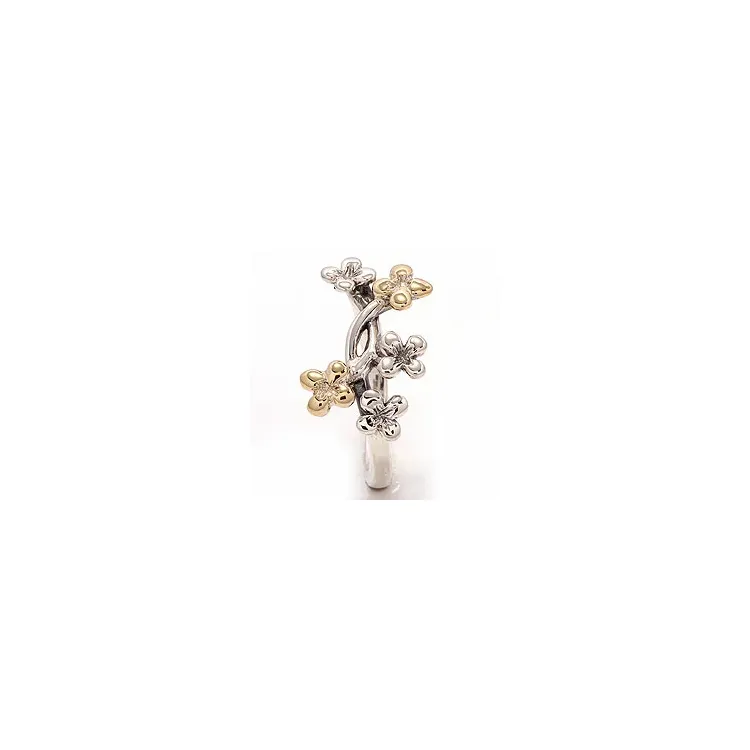 Blomster ring i oxideret sterlingsølv med 8 karat guld