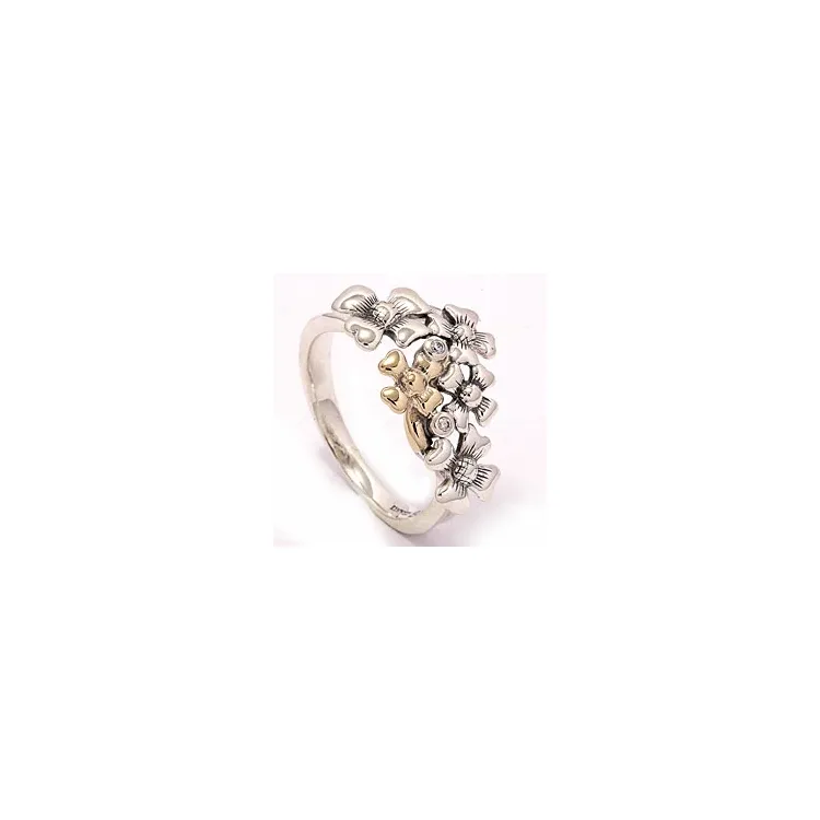 Blomster ring i oxideret sterlingsølv med 8 karat guld