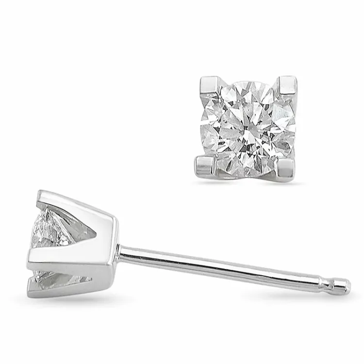 2 x 0,30 ct solitaireørestikker i 14 karat hvidguld med diamant