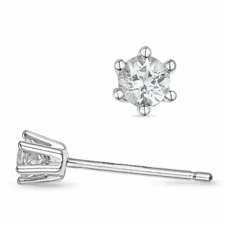 2 x 0,10 ct solitaireørestikker i 14 karat hvidguld med diamant 
