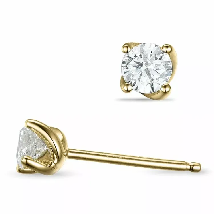 2 x 0,20 ct solitaireørestikker i 14 karat guld med diamant