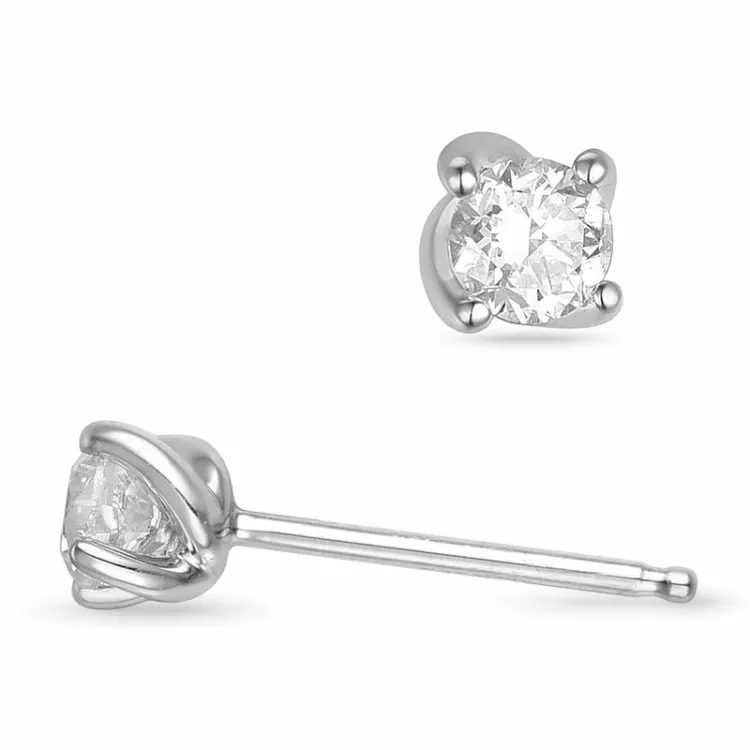 2 x 0,20 ct solitaireørestikker i 14 karat hvidguld med diamant
