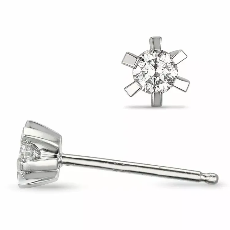 2 x 0,10 ct solitaireørestikker i 14 karat hvidguld med diamant