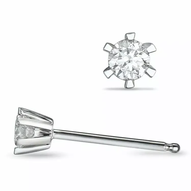 2 x 0,10 ct solitaireørestikker i 14 karat hvidguld med diamant 