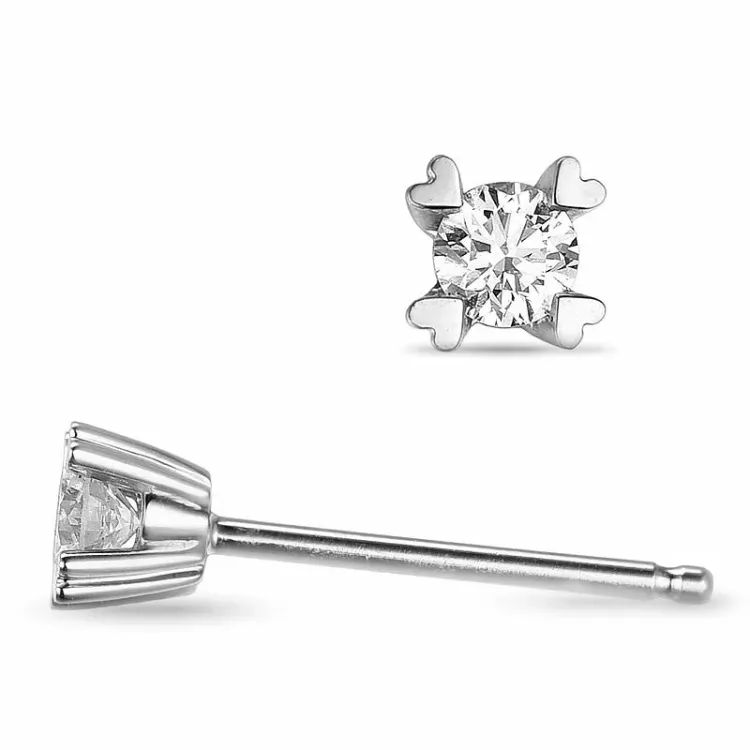 2 x 0,10 ct solitaireørestikker i 14 karat hvidguld med diamant