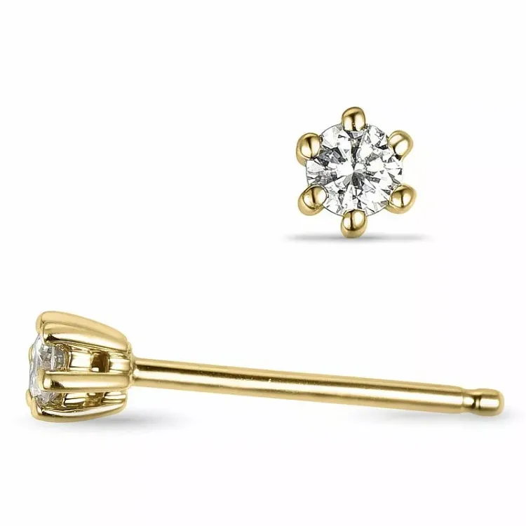 2 x 0,05 ct solitaireørestikker i 14 karat guld med diamant