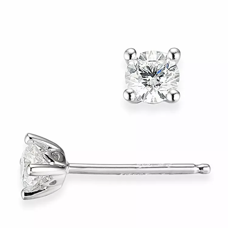 2 x 0,20 ct solitaireørestikker i 14 karat hvidguld med diamant
