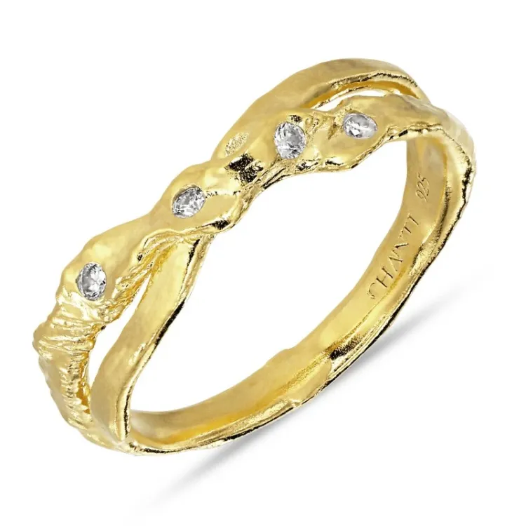 zirkon ring i forgyldt sølv - Lumé Etched