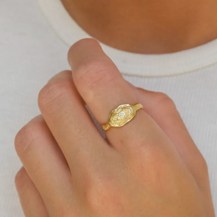 bred zirkon ring i forgyldt sølv - Lumé Etched