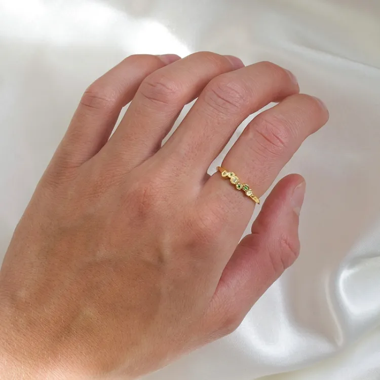 grøn zirkon ring i forgyldt sølv - Bubbly Twist