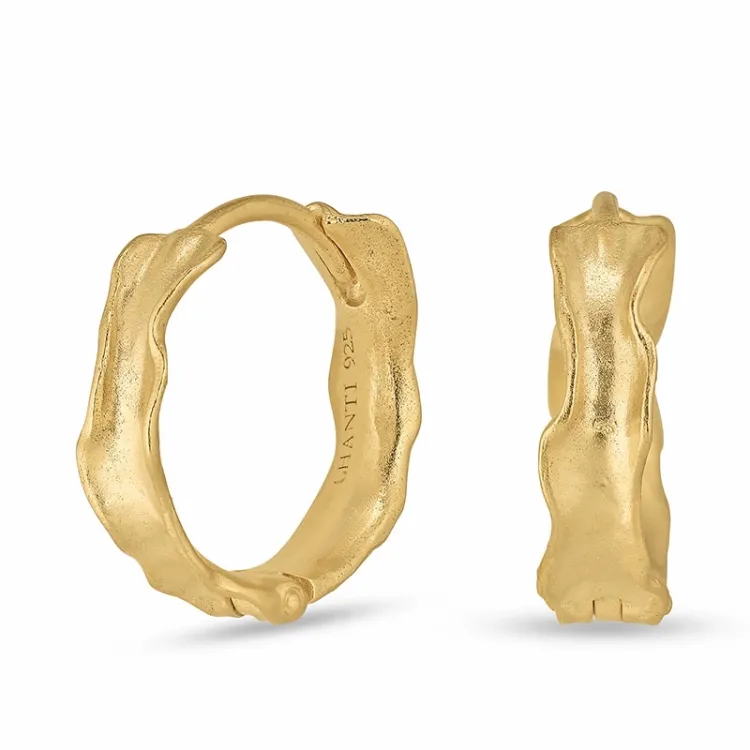 15,5 mm creoler i forgyldt sølv - Lumé Etched