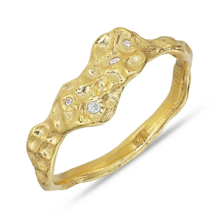 hvid zirkon ring i forgyldt sølv - Lumé Etched