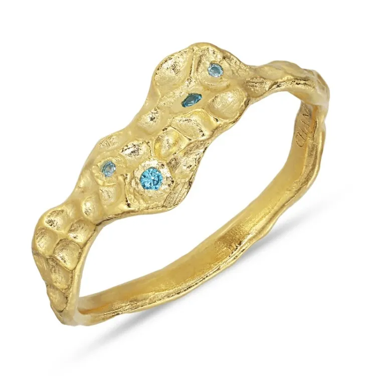 blå zirkon ring i forgyldt sølv - Lumé Etched