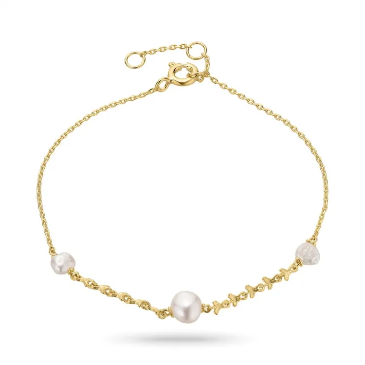 perle armbånd i forgyldt sølv 16 plus 3 cm x 6,9 mm  - Lumé Etched
