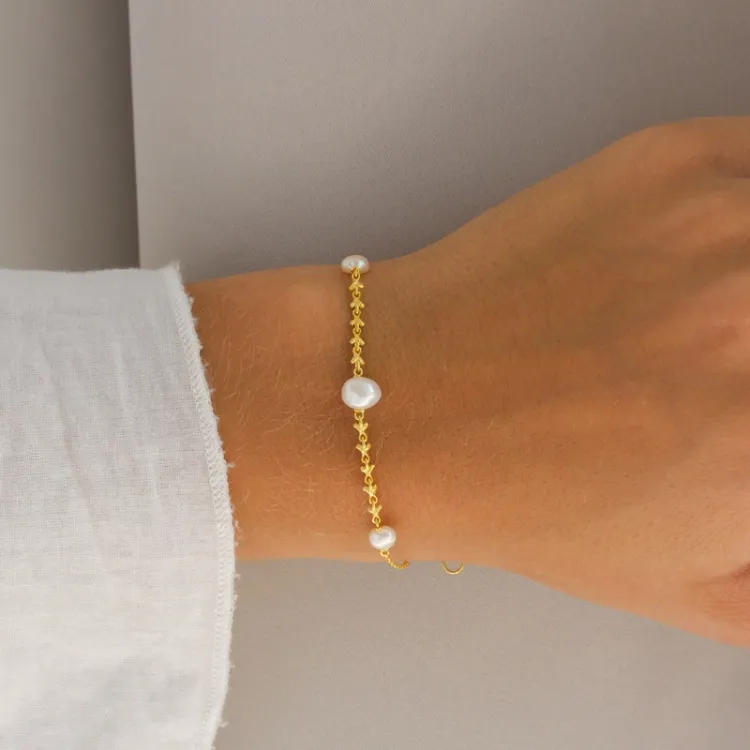 perle armbånd i forgyldt sølv 16 plus 3 cm x 6,9 mm  - Lumé Etched