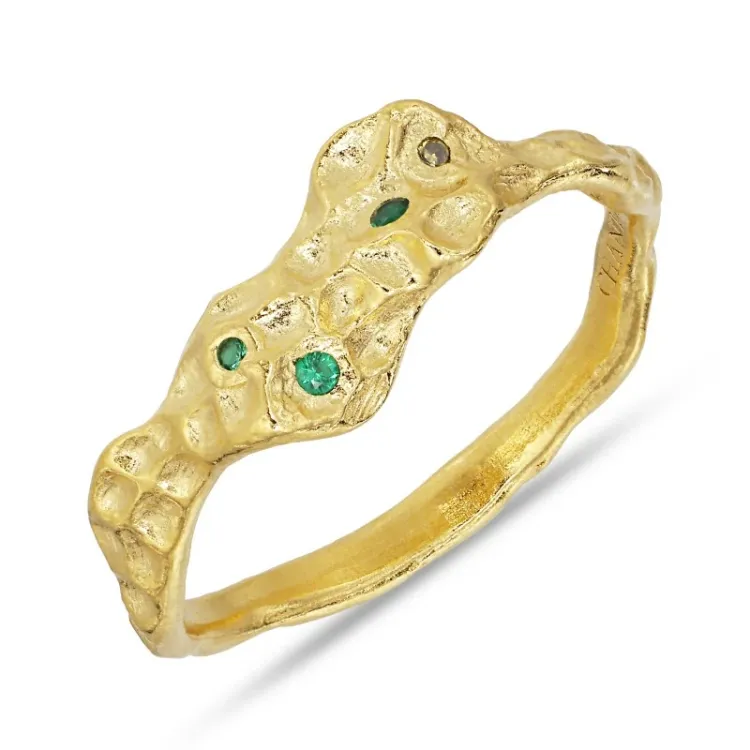 grøn zirkon ring i forgyldt sølv - Lumé Etched
