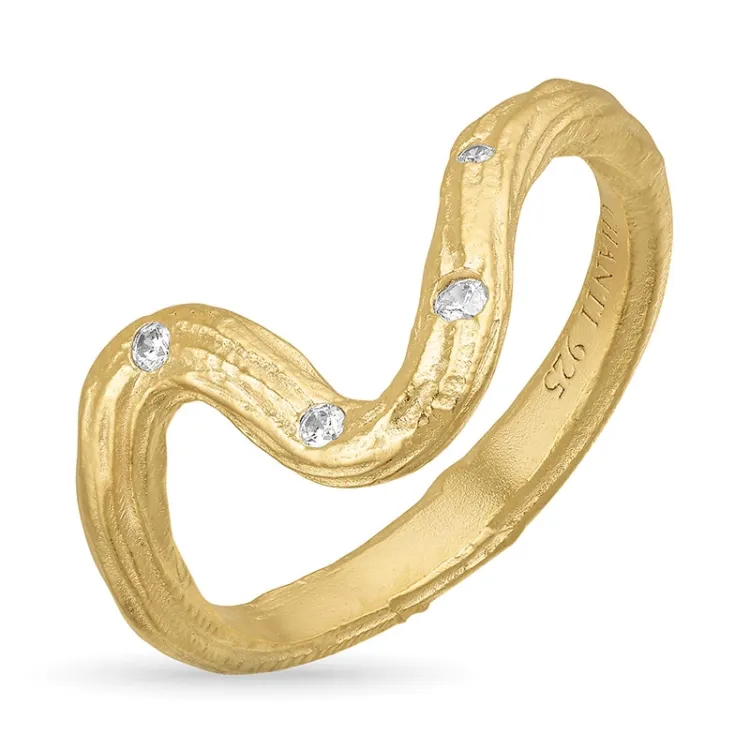 zirkon ring i forgyldt sølv - Lumé Etched
