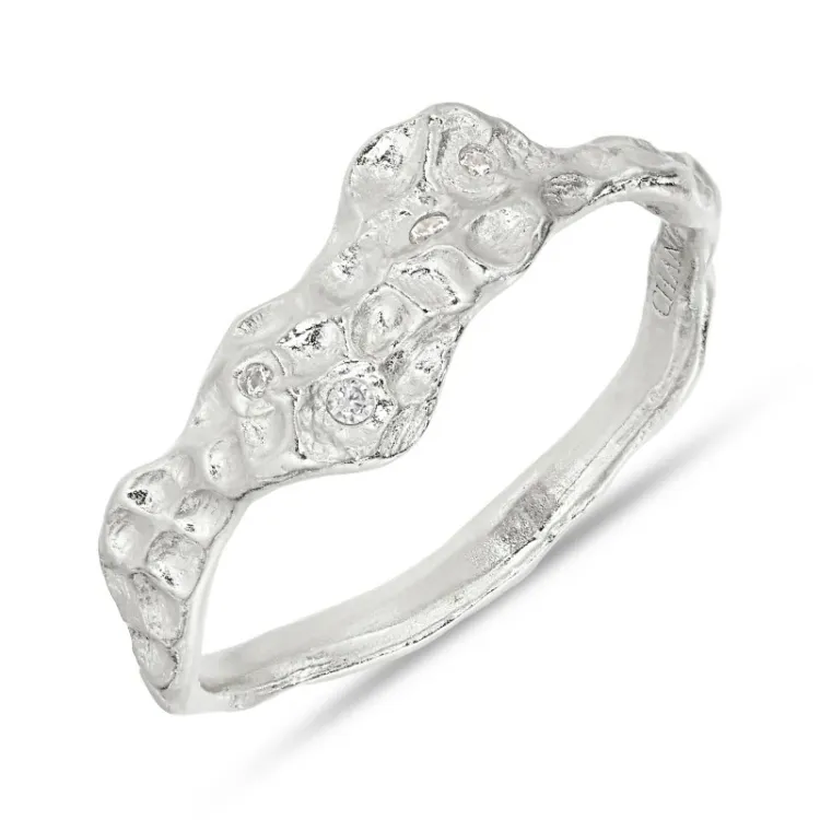 hvid zirkon ring i sølv - Lumé Etched