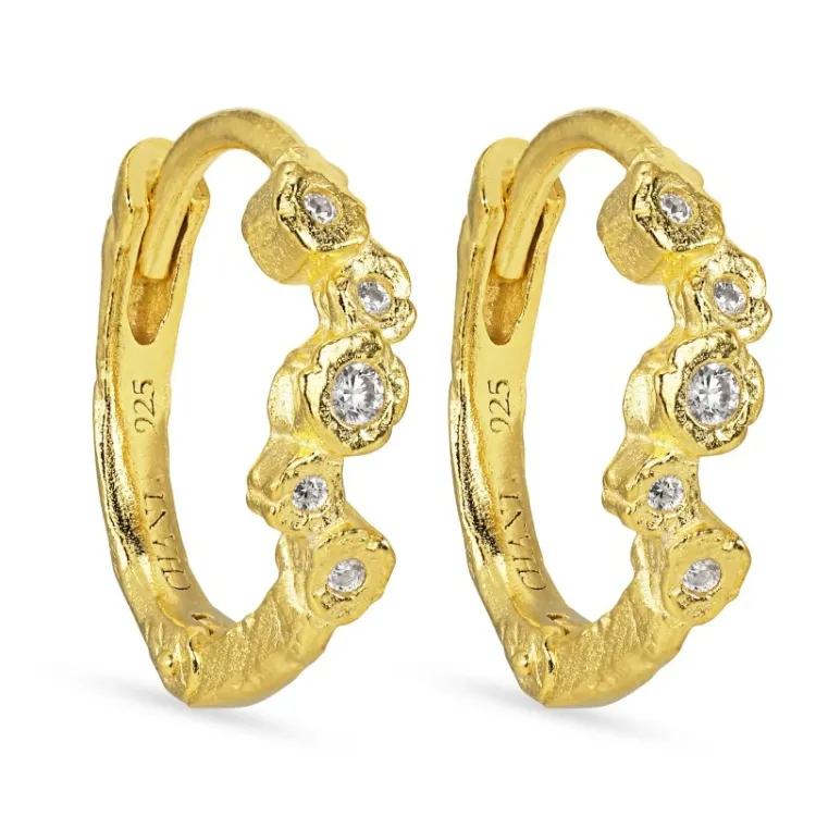 12 mm hvide zirkon creoler i forgyldt sølv - Bubbly Sparkle