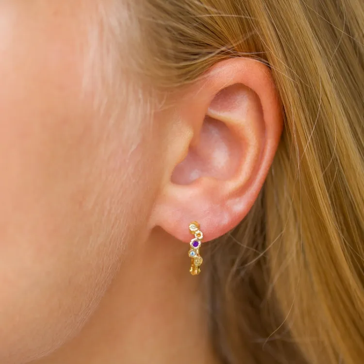 12 mm multifarvede zirkon creoler i forgyldt sølv - Bubbly Twist