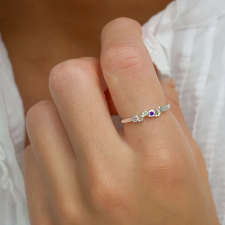 multifarvet zirkon ring i sølv - Bubbly Twist