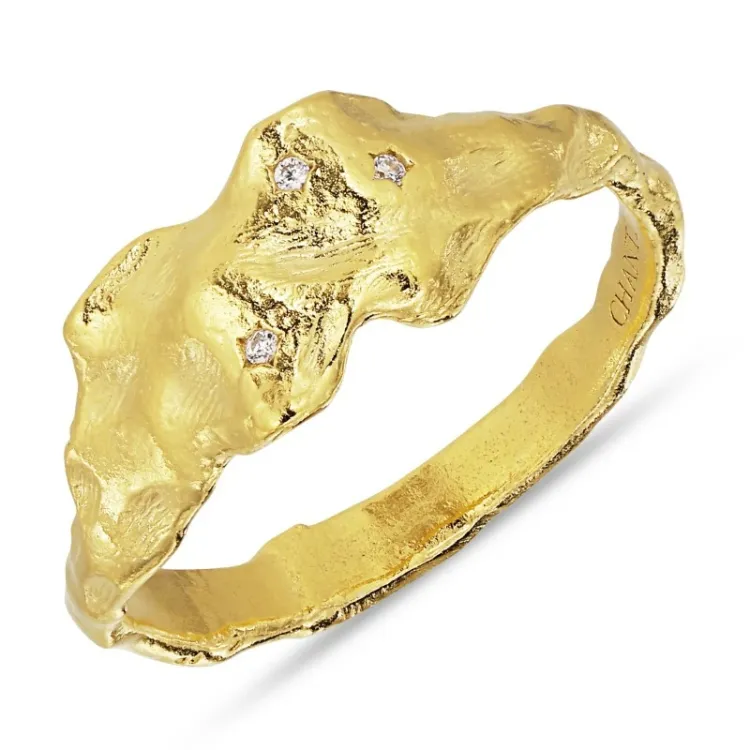 bred zirkon ring i forgyldt sølv - Lumé Etched