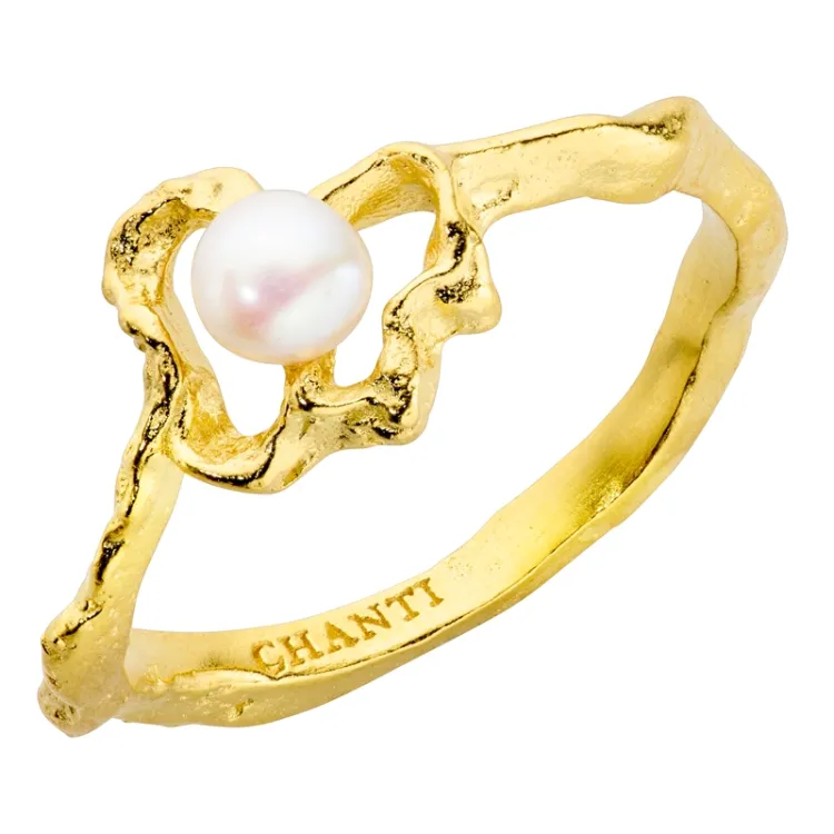 perle ring i forgyldt messing - Eliné