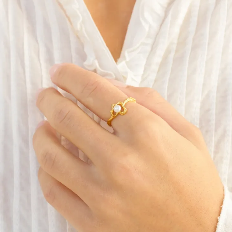 perle ring i forgyldt messing - Eliné
