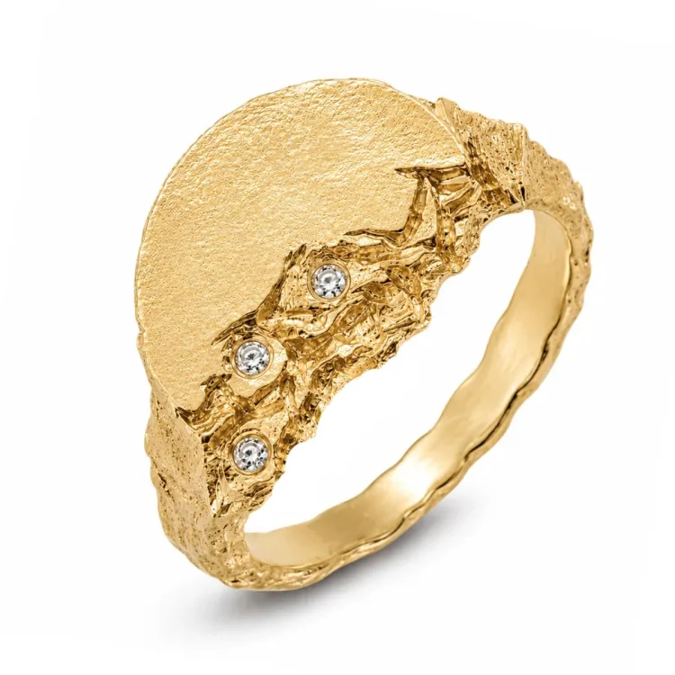zirkon ring i forgyldt messing - Lumé Etched