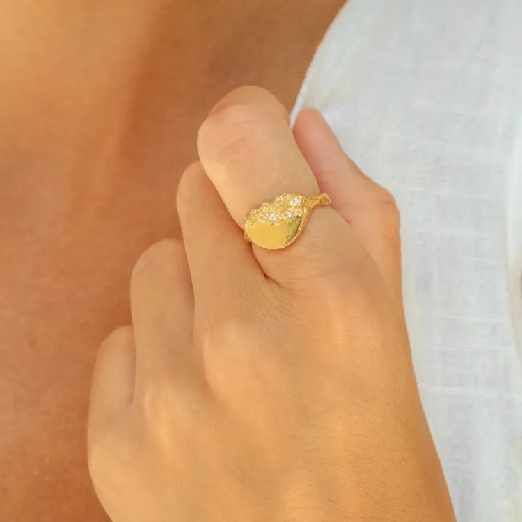 zirkon ring i forgyldt messing - Lumé Etched