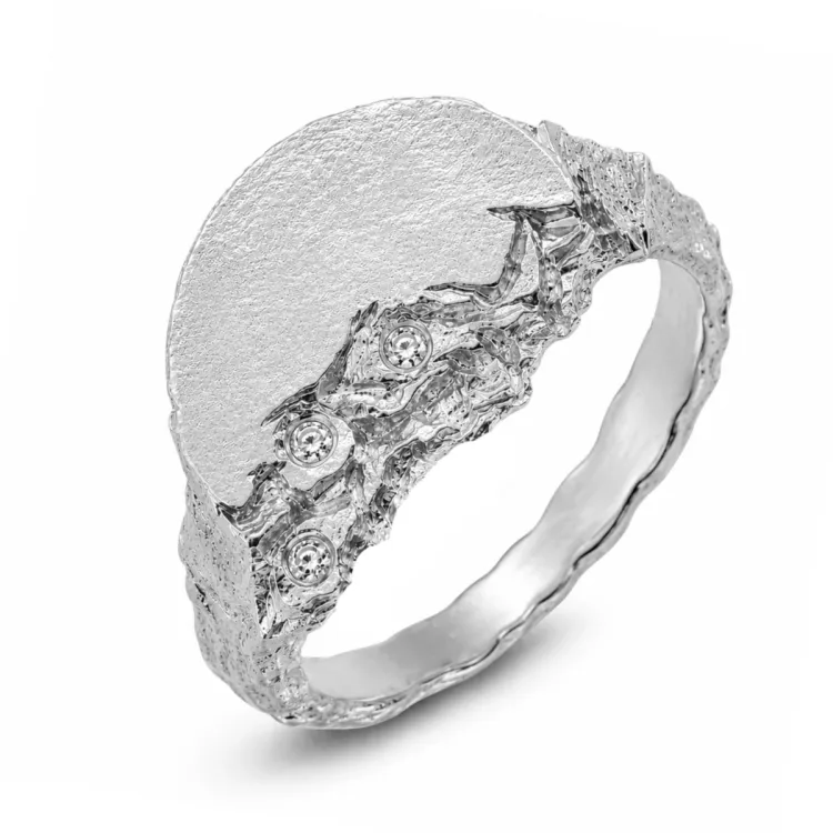 zirkon ring i forsølvet messing - Lumé Etched
