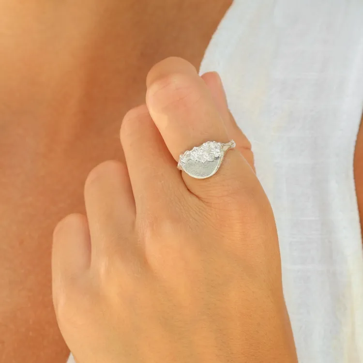 zirkon ring i forsølvet messing - Lumé Etched