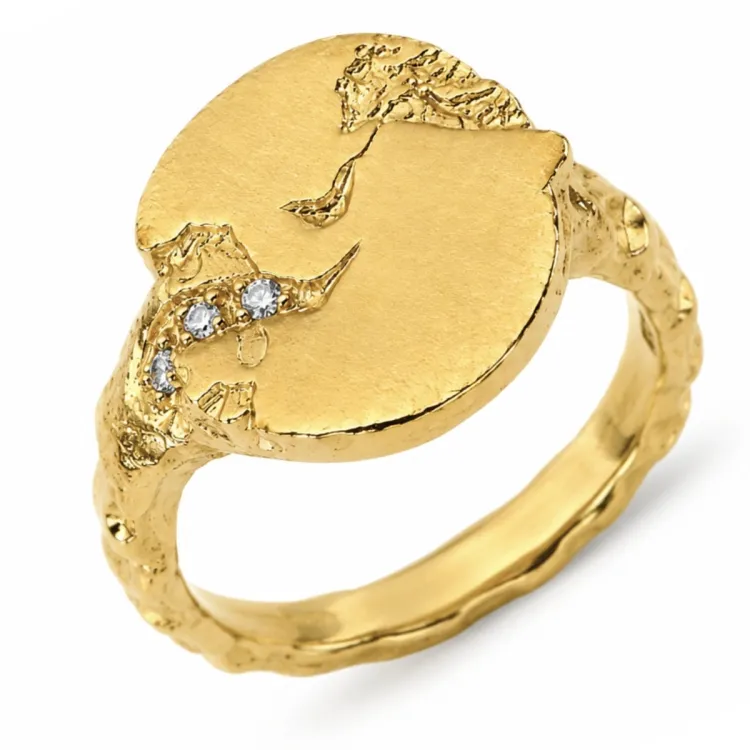 zirkon ring i forgyldt messing - Lumé Etched
