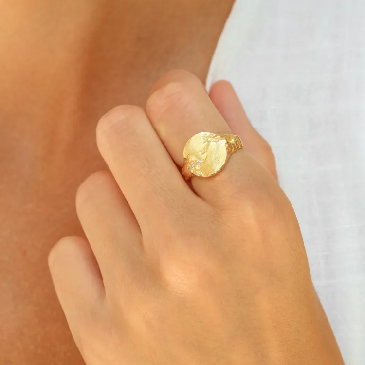 zirkon ring i forgyldt messing - Lumé Etched
