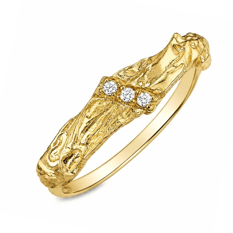 zirkon ring i forgyldt messing - Lumé Etched