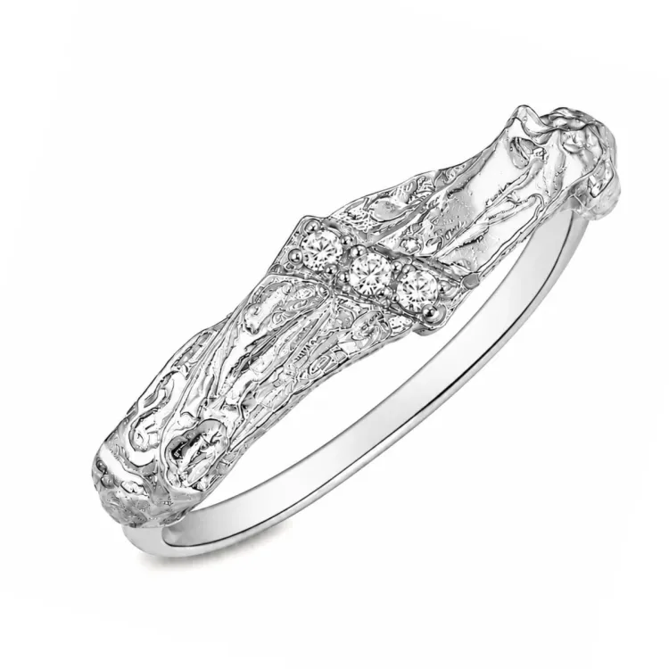 zirkon ring i forsølvet messing - Lumé Etched