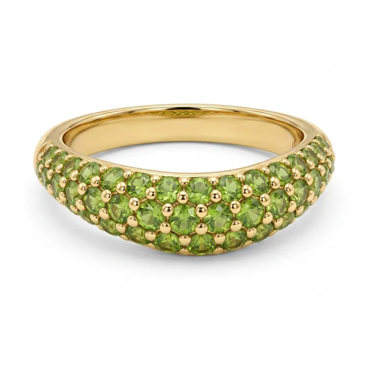 olivenfarvet ring i forgyldt messing