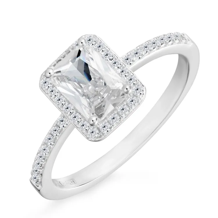 firkantet zirkon ring i sølv