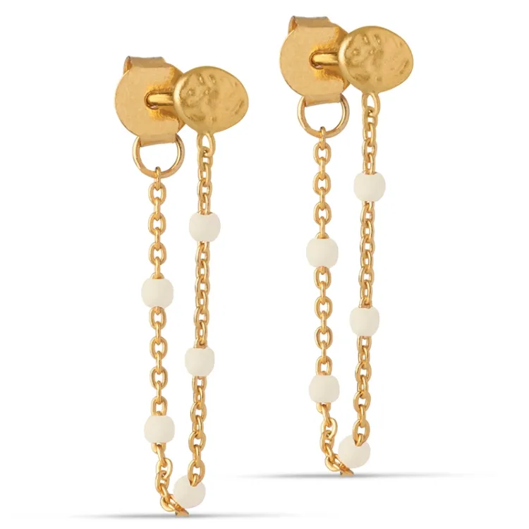 Enamel Lola Daisy Lola Daisy kæde øreringe i forgyldt sølv hvid emalje