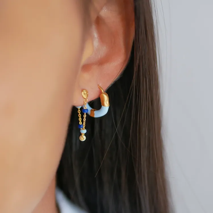 Enamel Lola Marine kæde øreringe i forgyldt sølv blå emalje lyseblå emalje