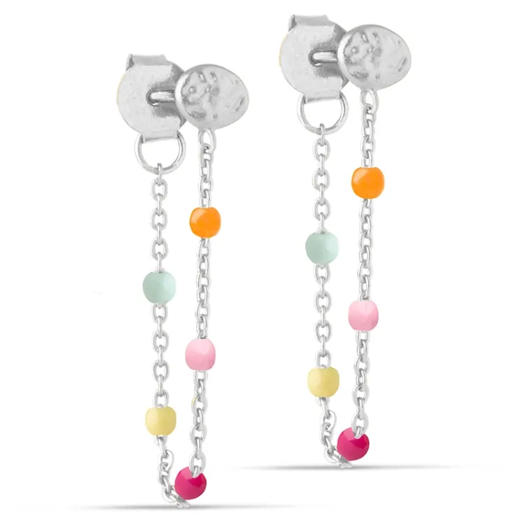 Enamel Lola Rainbow kæde øreringe i sølv regnbuefarvet emalje