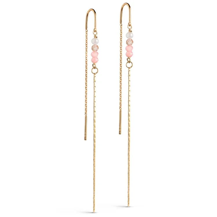 Enamel rosa kæde øreringe i forgyldt sølv pink zirkon