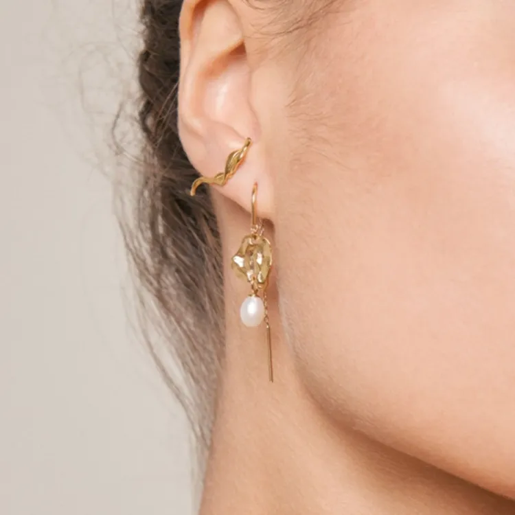 Enamel Kai Pearl perle kæde øreringe i forgyldt sølv