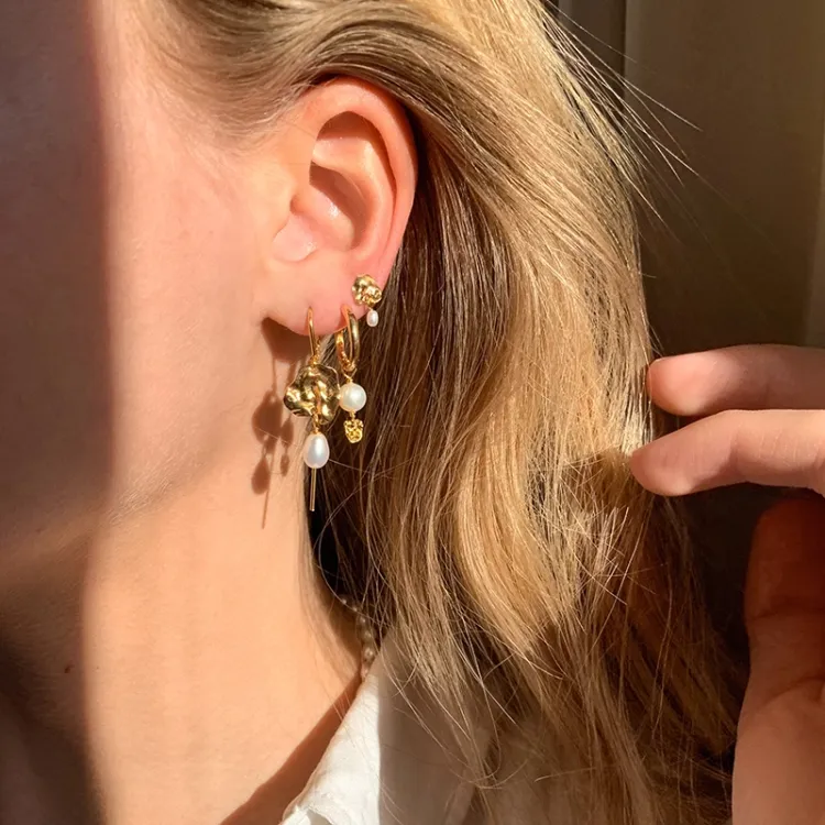 Enamel Kai Pearl perle kæde øreringe i forgyldt sølv